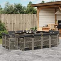 13-delige Tuinset met kussens poly rattan grijs