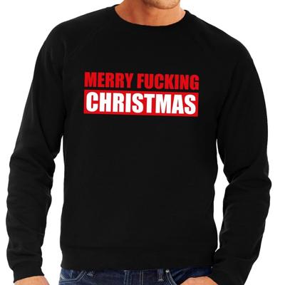 Foute kersttrui - sweater - Merry Fucking Christmas - zwart - voor heren - Kersttruien - kleding