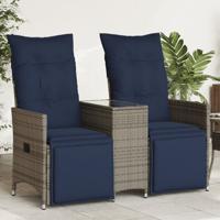 Tuinbank 2-zits verstelbaar met tafel poly rattan grijs