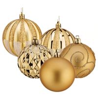 Gedecoreerde kerstballen - 12x stuks - goud - kunststof - 8 cm