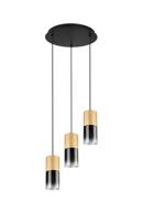 Trio Hanglamp Robin 3-lichts hout met zwart 310630354 - thumbnail