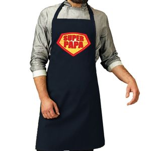 Super papa barbeque schort / keukenschort navy voor heren