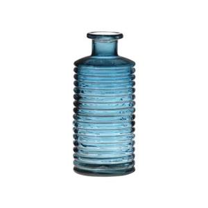 Hakbijl Glass Vaas - blauw - transparant - geribbeld - 14 x 31 cm