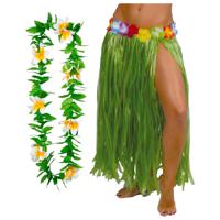 Hawaii verkleed hoela rokje en bloemenkrans - volwassenen - groen - tropisch themafeest - hoela - thumbnail