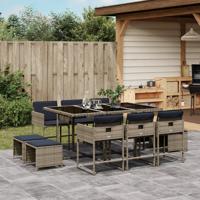 11-delige tuinset met kussens, grijs polyrotan