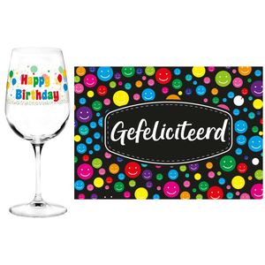 Happy Birthday cadeau glas 65 jaar verjaardag en Gefeliciteerd kaart - feest glas wijn