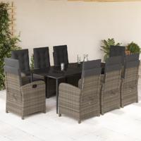 9-delige Tuinset met kussens poly rattan grijs