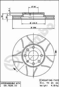 Remschijf BREMBO, Remschijftype: Gespleten: , u.a. für Opel, Vauxhall, Chevrolet