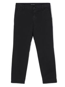 Emporio Armani Kids Eagle logo-plaque twill straight-leg trousers - Bleu