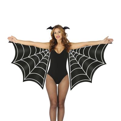 Verkleed vleugels en diadeem vleermuis - zwart - dierenpak - 170 x 80 cm - dames - Halloween