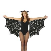 Verkleed vleugels en diadeem vleermuis - zwart - dierenpak - 170 x 80 cm - dames - Halloween