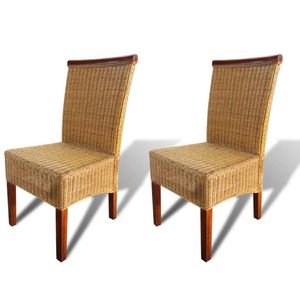 The Living Store Eetkamerstoelen Set Echte Rattan - 47 x 50 x 97 cm - Tropische uitstraling