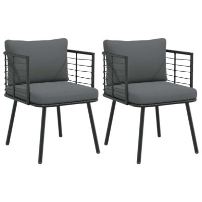 Tuinstoelen 2 st met kussens poly rattan zwart