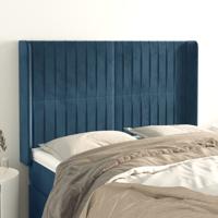 Hoofdbord met randen 147x16x118/128 cm fluweel donkerblauw