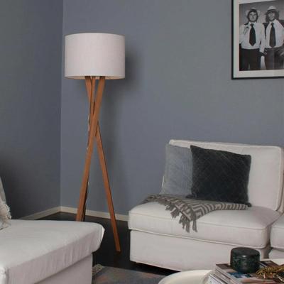 Vloerlamp houten driepoot &apos;Vega Waxed Oak&apos; By Rydens modern E27 staande lamp stoffen kap 160cm