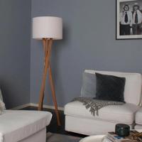 Vloerlamp houten driepoot &apos;Vega Waxed Oak&apos; By Rydens modern E27 staande lamp stoffen kap 160cm