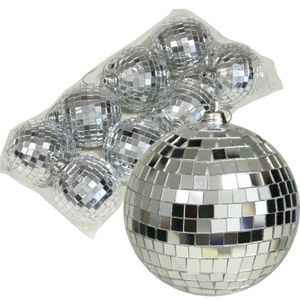 Disco kerstballen - 8x stuks - zilver - 6 cm - kunststof - discobol/spiegelbol