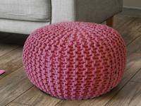 Eva - Pouf - roze - 100% gerecycled katoen - Ø 55 cm, hoogte 37 cm