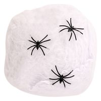 Horror spinnenweb met spinnen - wit - 20 gr - Halloween decoratie   -