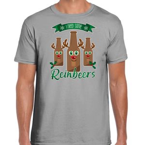 Fout kersttrui t-shirt voor heren - Rudolf Reinbeers - grijs - rendier/bier