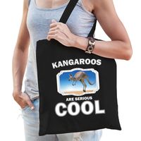 Katoenen tasje kangaroos are serious cool zwart - kangoeroes/ kangoeroe cadeau tas - thumbnail