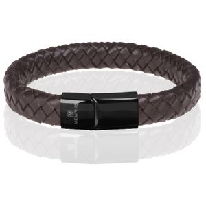 Memphis gevlochten leren armband Bruin Zwart-23cm