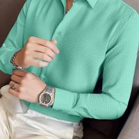 Bon&Bon Men's Waffle Knit Shirt - Black Long Sleeve Button Front Mint Green / XL
