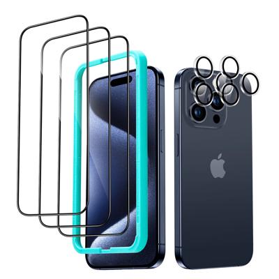iPhone 15 Pro Tempered-Glass Screen Protector Set - 3 Screen Protectors + 2 Sets of Lens Protectors