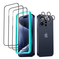 iPhone 15 Pro Tempered-Glass Screen Protector Set - 3 Screen Protectors + 2 Sets of Lens Protectors