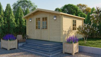 Tuindeco Gunda Blokhut 400x400 cm 40 mm vuren blank- Zadeldak- Onbehandeld vurenhout- Tuindeco