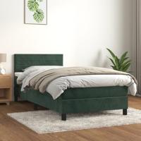Boxspring met matras fluweel donkergroen 90x190 cm