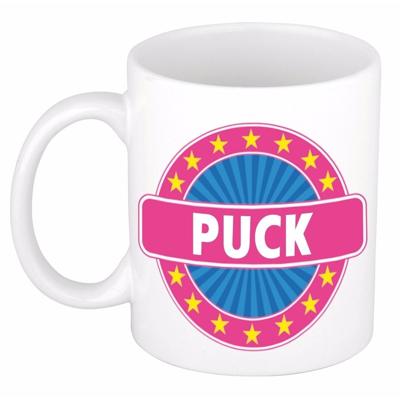 Puck voornaam koffiemok - beker - wit/roze - 300 ml - Cadeau - Dames - Collega - Moederdag