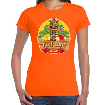 Hawaii feest t-shirt Tiki Bar Aloha - voor dames - oranje - Party verkleedkleding - carnaval