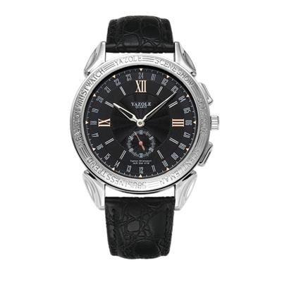419 YAZOLE mannen mode Business leder Band Quartz Wrist Watch (zwart)