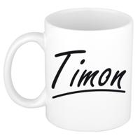 Timon Naam koffiemok - beker - met sierlijke letters - wit - 300 ml - Cadeau - Heren