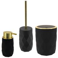 Toilet accessoire set - wc borstel/prullenbak en zeeppomp Diamond - zwart - kunststof