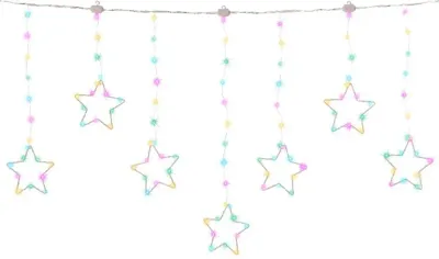 Lumineo kerstverlichting LED twinkelgordijn sterretjes 156 lampjes 1,2m, soft multicolor