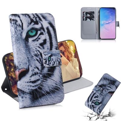 Tiger patroon gekleurde tekening horizontale Flip lederen case voor Galaxy S10 met houder & card slots & portemonnee