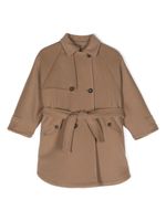 Brunello Cucinelli Kids manteau à taille ceinturée en laine vierge mélangée - Marron - thumbnail