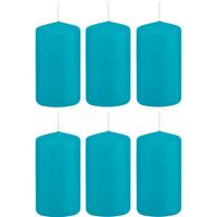 6x Turquoise blauwe cilinderkaarsen/stompkaarsen 5 x 10 cm 23 branduren