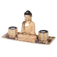 Concorde Boeddha beeld - kaarshouder - goud - polystone - 31 cm
