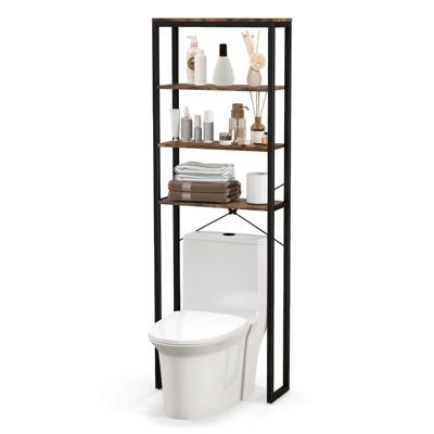 4 Lagen Opbergplank Boven Toilet Metalen Frame Anti-Tipkits Vrijstaande Plank Verstelbare Poten voor Badkamer Bruin