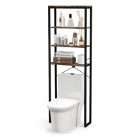 4 Lagen Opbergplank Boven Toilet Metalen Frame Anti-Tipkits Vrijstaande Plank Verstelbare Poten voor Badkamer Bruin