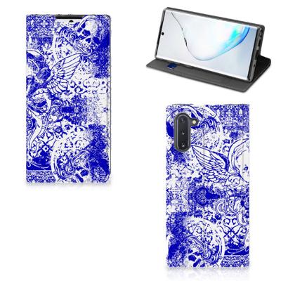 Mobiel BookCase Samsung Galaxy Note 10 Angel Skull Blauw