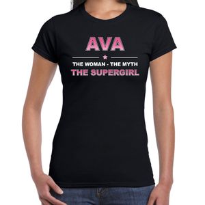 Naam cadeau t-shirt / shirt Ava - the supergirl zwart voor dames