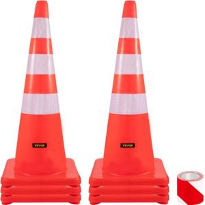 VEVOR 6 stuks veiligheidskegels, 6 x 36 inch verkeerskegels, PVC-constructiekegels, reflecterende kragen, verkeerskegels met verzwaarde basis, verkeerscontrole, oprit parkeren en schoolverbeteringen