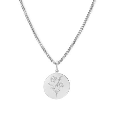Gegraveerde geboortebloem ketting - Stainless steel - Zilver - April - madeliefje