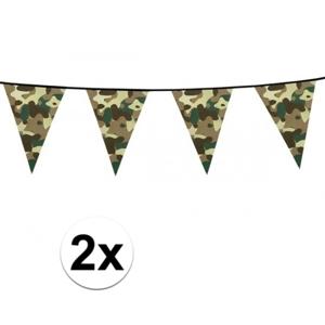 Camouflage vlaggenlijn - 2x - 6 meter - plastic - army - leger thema - vlaggetjes