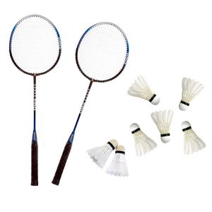 Badminton set zilver/blauw met 7x shuttles en opbergtas