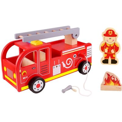 Tooky Toy Brandweerauto Jongens 29,5 Cm Hout Rood 3-delig Tooky Toy Brandweerauto Jongens 29,5 Cm Hout Rood 3-delig